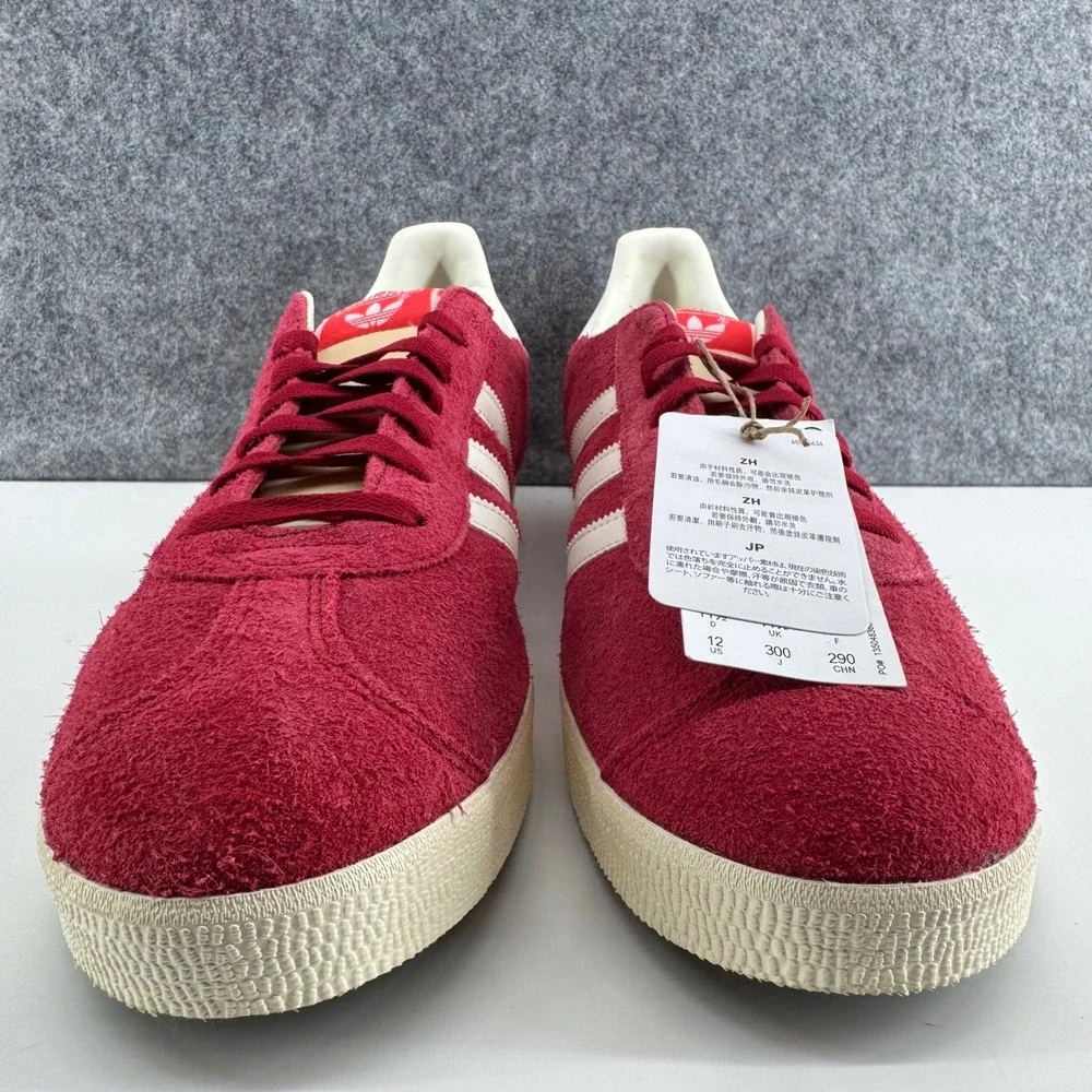Adidas Gazelle Sneakers Mens 12 Burgundy White IF9652 Hairy Suede Low Top